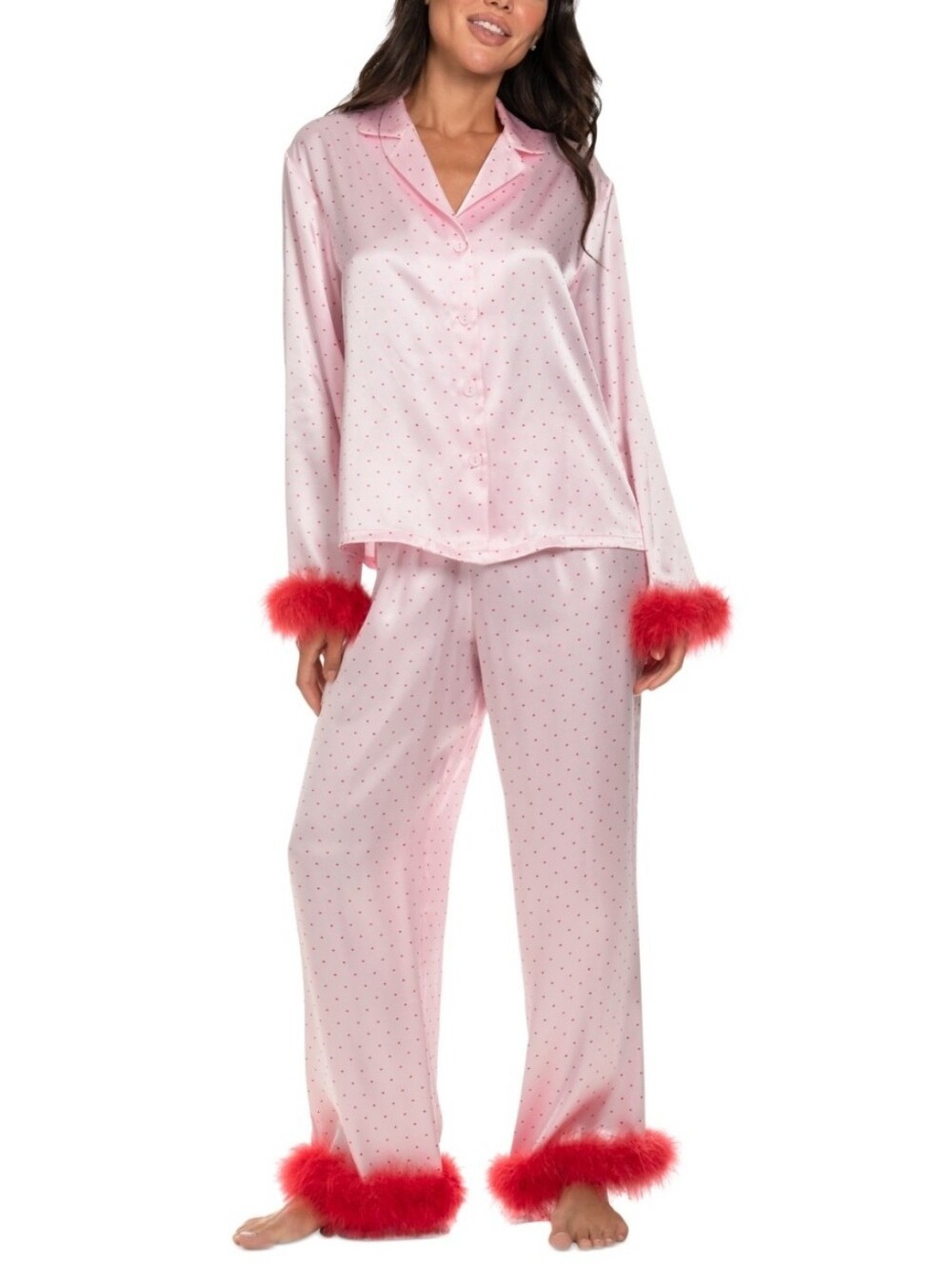 Linea Donatella Women's Marabou Faux-Fur Trimmed Pajama Set - Rustcopper